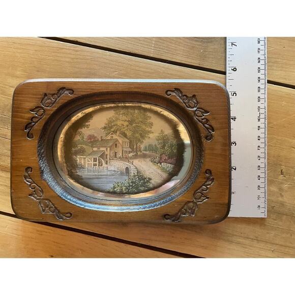 Vintage Framed Mirror Reflective Art Picture. House River Scenery. - Picture 5 of 5